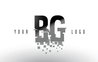 bg bg Pixelbuchstaben-Logo mit digitalen zerbrochenen schwarzen Quadraten vektor