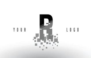 r-Pixel-Buchstaben-Logo mit digitalen zerbrochenen schwarzen Quadraten vektor