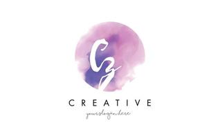 cz Aquarell Brief Logo Design mit lila Pinselstrich. vektor