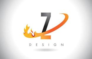 Z-Brief-Logo mit Feuerflammen-Design und orangefarbenem Swoosh. vektor