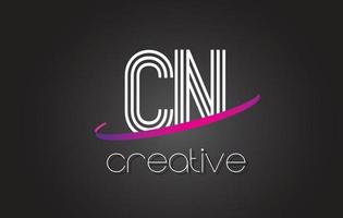 cn cn brief logo mit liniendesign und lila swoosh. vektor
