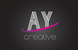 Ay Ay Letter Logo mit Liniendesign und lila Swoosh. vektor