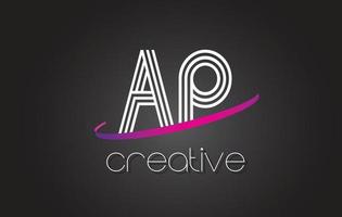 ap ap brief logo mit liniendesign und lila swoosh. vektor