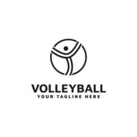 Logokombination aus Volleyball und springender Person mit Strichzeichnungen vektor