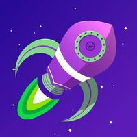 Alien-Raketenflugillustration für Spiel und Animationen. lila und grün. vektor