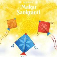 Indisches Makar Sankranti Festival Kartendesign mit Drachen vektor