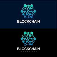 Blockchain-Symbol-Logo-Konzept auf dunklem Hintergrund. Kryptowährungs-Datenzeichen-Design. abstrakte geometrische Blockkettentechnologie-Geschäftszeichen. Vektor-Illustration