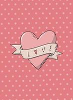 süße valentinstaggrußkarte verziert mit handgezeichnetem herz und wort "liebe" auf rosa gepunktetem hintergrund. gut für Poster, Drucke, Einladungen, Banner usw. eps 10 vektor