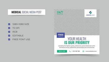 Vorlage für Social-Media-Beiträge im medizinischen Gesundheitszentrum. minimales Klinik-Webbanner für Werbung vektor