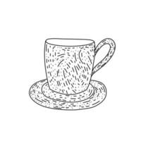 te eller kaffekopp vektor doodle handritad linje illustration.