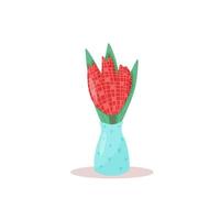 süße vase mit fantasieblühender blume. handgezeichnete flache Vektorillustration. rote Blume auf weißem Hintergrund. vektor