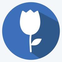 Tulpensymbol im trendigen langen Schattenstil isoliert auf weichem blauem Hintergrund vektor