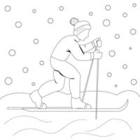 Malvorlagen Umriss Der Junge fährt Ski. kaltes Winterwetter. trendige flache Design-Vektor-Illustration. vektor