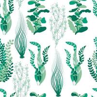 seamless mönster med långa gröna alger i platt stil vektor