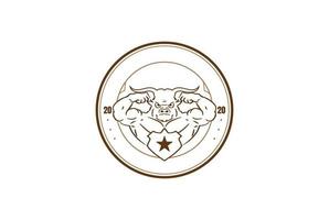 Hipster Vintage Retro muskulöser Stier Longhorn Sport Fitnessstudio Fitness Logo Design Vektor