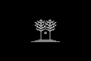 Haushütte Baum Waldlinie Immobilien Logo Design Vektor