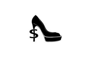 Anfangsbuchstabe s für sexy Frau Dame Mädchen weibliche High Heels mit Gelddollar-Symbol-Logo-Design-Vektor vektor