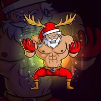 Der junge Weihnachtsmann mit großem Muskel-Esport-Maskottchen-Design vektor