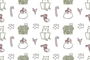 Satz süße Katzenzeichnungen für Weihnachtswiederholungsmuster vektor