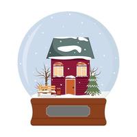 eine Schneekugel mit einem Haus und einer Bank vektor
