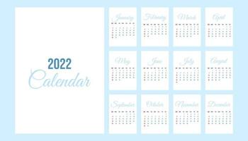 Englischer Kalender des Jahres 2022, Kalender mit Monat. Vektor