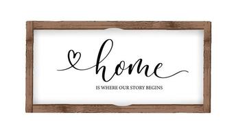 hemmet är där vår historia börjar. bokstäver affisch. vektor