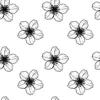 florales nahtloses Muster mit handgezeichneten Frühlingskirschblüten. Vektor-Illustration im Stil der Skizze, isoliert auf weiss. vektor