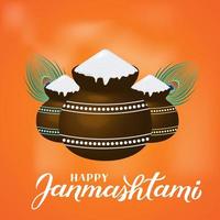 traditionell hinduisk festivalvektorillustration med handbokstäver glad janmashtami. lätt att redigera mall för typografiaffisch, banner, flyer, inbjudan, etc. vektor