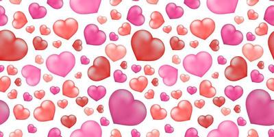 röda och rosa realistiska hjärtan på vit bakgrund. 3d hjärtan seamless mönster. vektor illustration. lätt att redigera mall för alla hjärtans dag tema.