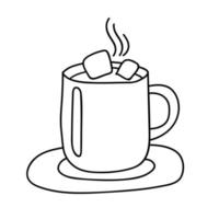 lineare heiße Tasse Schokolade mit Marshmallows. Winterhygge. Vektorgrafik im skandinavischen, nordischen Stil. handgezeichnete Strichzeichnungen vektor