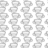 nahtlose Muster Tasse Kaffee oder Tee im Doodle-Stil, weiß und schwarz. Dekor für Dekor für ein Café oder Restaurant. Gestaltung von Textilien, Geschenkpapier, Karten, Hintergrund. lineare Vektorgrafik vektor