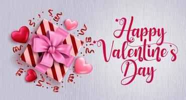 Valentinstag Gruß Vektor Hintergrundvorlage. Happy Valentinstag Text im leeren Raum für Nachrichten mit Geschenkbox und Herzelement für Valentinstag Kartendesign. Vektor-Illustration