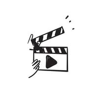 handritad doodle clapboard med play-knappen illustration vektor