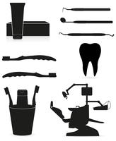 schwarze Schattenbild-Vektorillustration der zahnmedizinischen Instrumente vektor