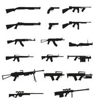 vapen och pistol uppsättning samling ikoner svart silhuett vektor illustration