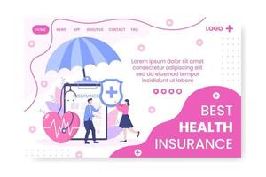 sjukförsäkring målsida mall platt design illustration redigerbar av kvadratisk bakgrund för sociala medier, gratulationskort eller webbinternet vektor
