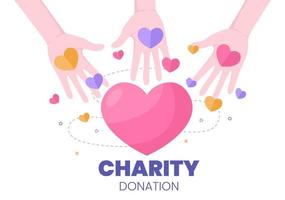 älska välgörenhet eller ge donationer via volontärteam arbetade tillsammans för att hjälpa och samla in donationer till affisch eller banderoll i platt designillustration vektor