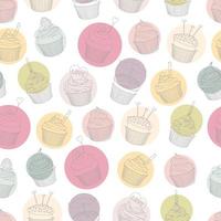 cupcakes handritade mönster sömlös bakgrund 03 vektor