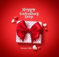 Happy Valentinstag Text Grußkarte Vektor-Banner-Design mit Liebesgeschenk, Lasso und Herzelementen in rotem Hintergrund für die Valentinstagsfeier. Vektor-Illustration. vektor