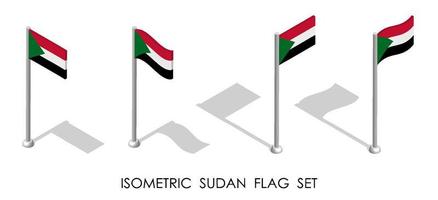 isometrische Flagge der Republik Sudan in statischer Position und in Bewegung am Fahnenmast. 3D-Vektor vektor