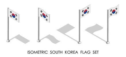 isometrische Flagge Südkoreas in statischer Position und in Bewegung am Fahnenmast. 3D-Vektor vektor