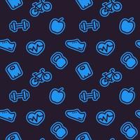 Fitnessmuster, nahtloser Hintergrund mit blauen Symbolen vektor