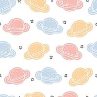 Raumhintergrund für Kinderplaneten nahtloses Musterdesign im Cartoon-Stil für Drucke, Tapeten, Dekorationen, Textilien, Vektorgrafiken. vektor