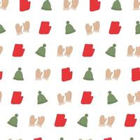 gemütliche Weihnachtswinter nahtlose Muster warme Mütze, Handschuhe und Schal. für Druck, Stoff, Hintergrund vektor
