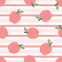 Baby nahtlose Muster roter Apfel auf rosa gestreiftem Hintergrund, niedliches Design, Cartoon-Stil, für Babykleidung, Tapeten, Dekoration vektor