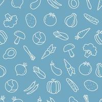 Gemüse-Umriss-Symbol auf blauem Hintergrund nahtlose Muster Hintergrund für Druck, Tapete, Dekoration Vektor-Illustration