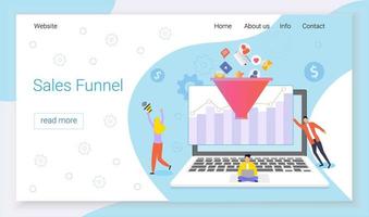 Social Media Sales Funnel Designkonzept mit kleinen Leuten. Zielseitenvorlage für das Web. vektor