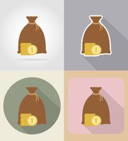 väska med pengar platta ikoner vektor illustration