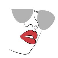 junges weibliches Modell mit coolen Sonnenbrillen attraktive Frau mit rotem Lippenstift vektor