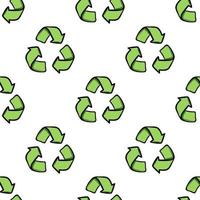 nahtlose Öko-Muster. drei pfeile eco recyceln. Ornament Doodle auf weißem Hintergrund wiederverwenden. grüne flache vektortapete. Zero Waste Ökologie Kreis vektor